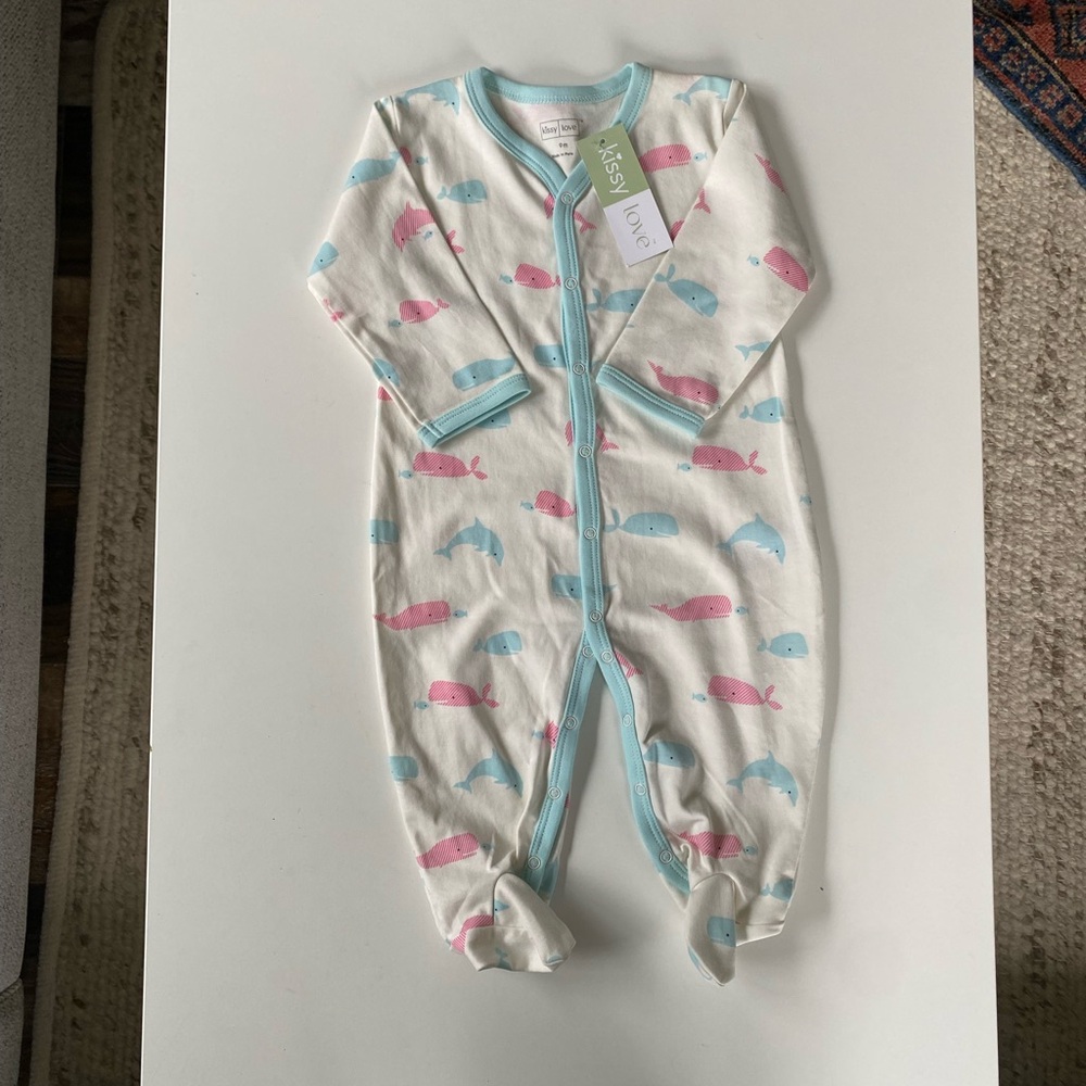 Whale Print Onesie - Blue and Pink